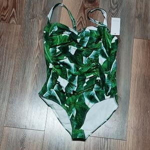 Green Leaf Print Women's One Piece Swimsuit